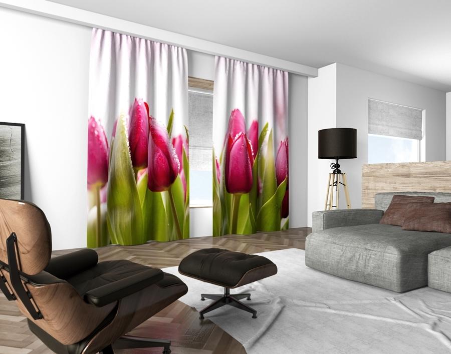 3D dekorační závěs 113 PINK TULIPS 2x160x250 cm set 2 kusy MyBestHome