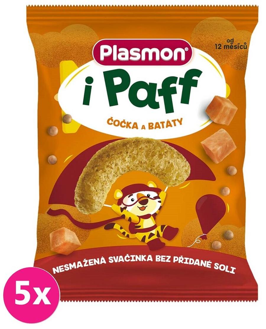 5x PLASMON Křupky zeleninové bezlepkové na cesty Paff čočka 63% a batáty 15g, 12m+