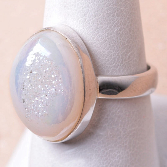 Achát drúzička andělská aura prsten stříbro Ag 925 R515 - 57 mm , 6 g
