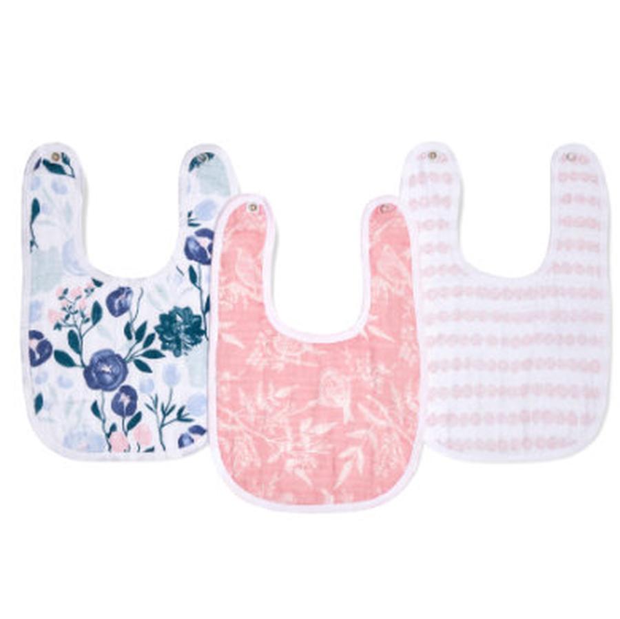 Aden + anais™ essential s bavlněný mušelínový dětský bryndák s patentkami 3-pack flower s bloom