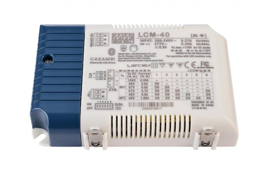 AKCE Meanwell LED-napájení DIM, Multi CC, LCM-40BLE / Casambi + Push konstantní proud 350/500/600/700/900/1050 mA IP20 stmívatelné 2-100V DC 42,00 W -