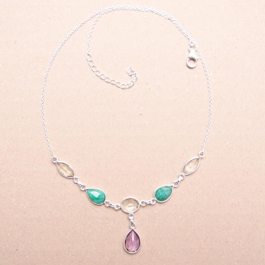 Ametyst zelený - prasiolit náhrdelník stříbro Ag 925 24986 - 42,5 - 47,5 cm, 7,6 g