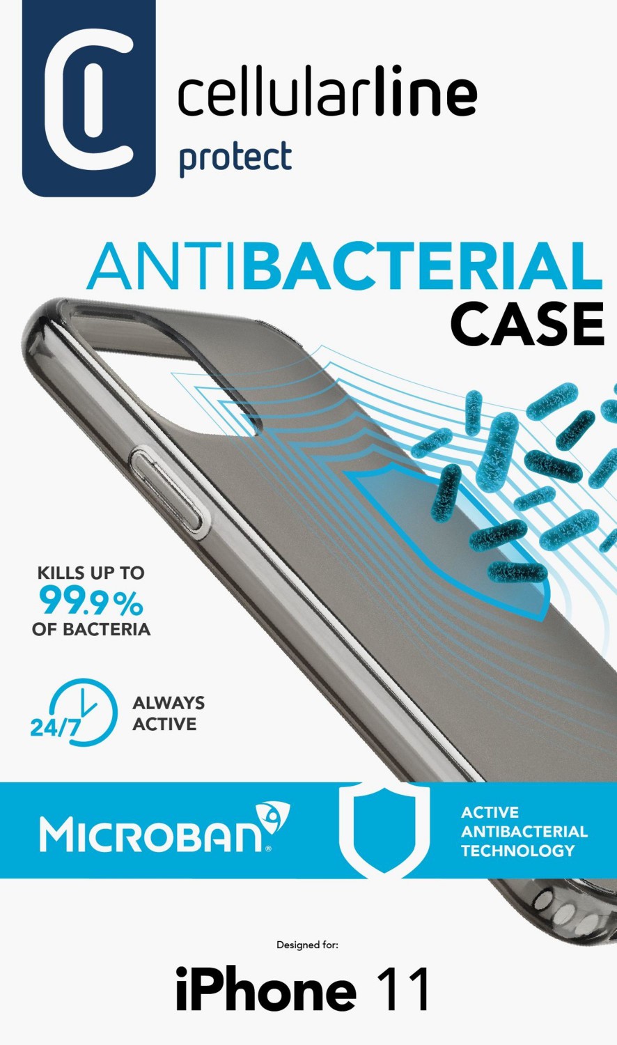 Antimikrobiální kryt Cellularline Antimicrob pro Apple iPhone 11 černý