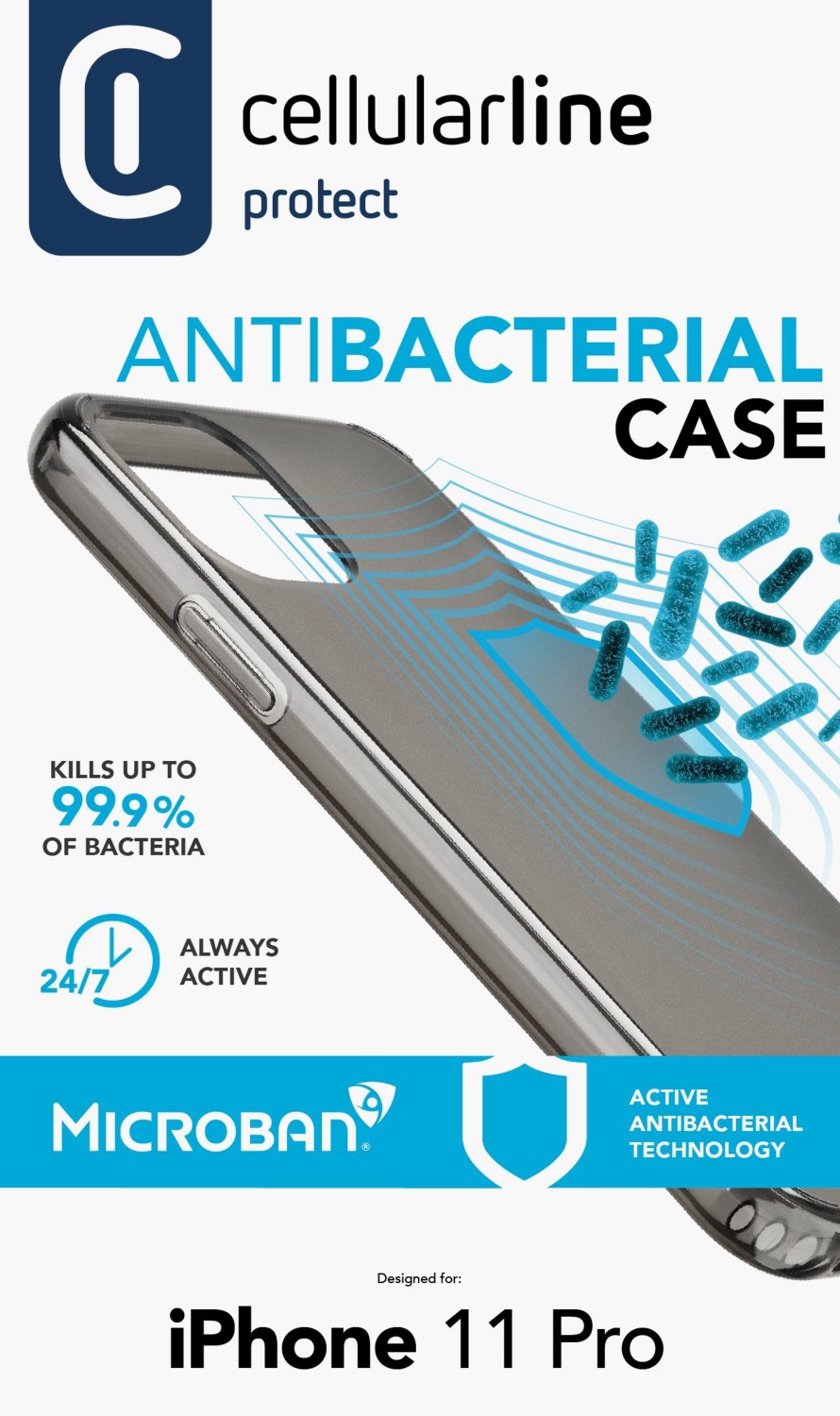 Antimikrobiální kryt Cellularline Antimicrob pro Apple iPhone 11 Pro černý