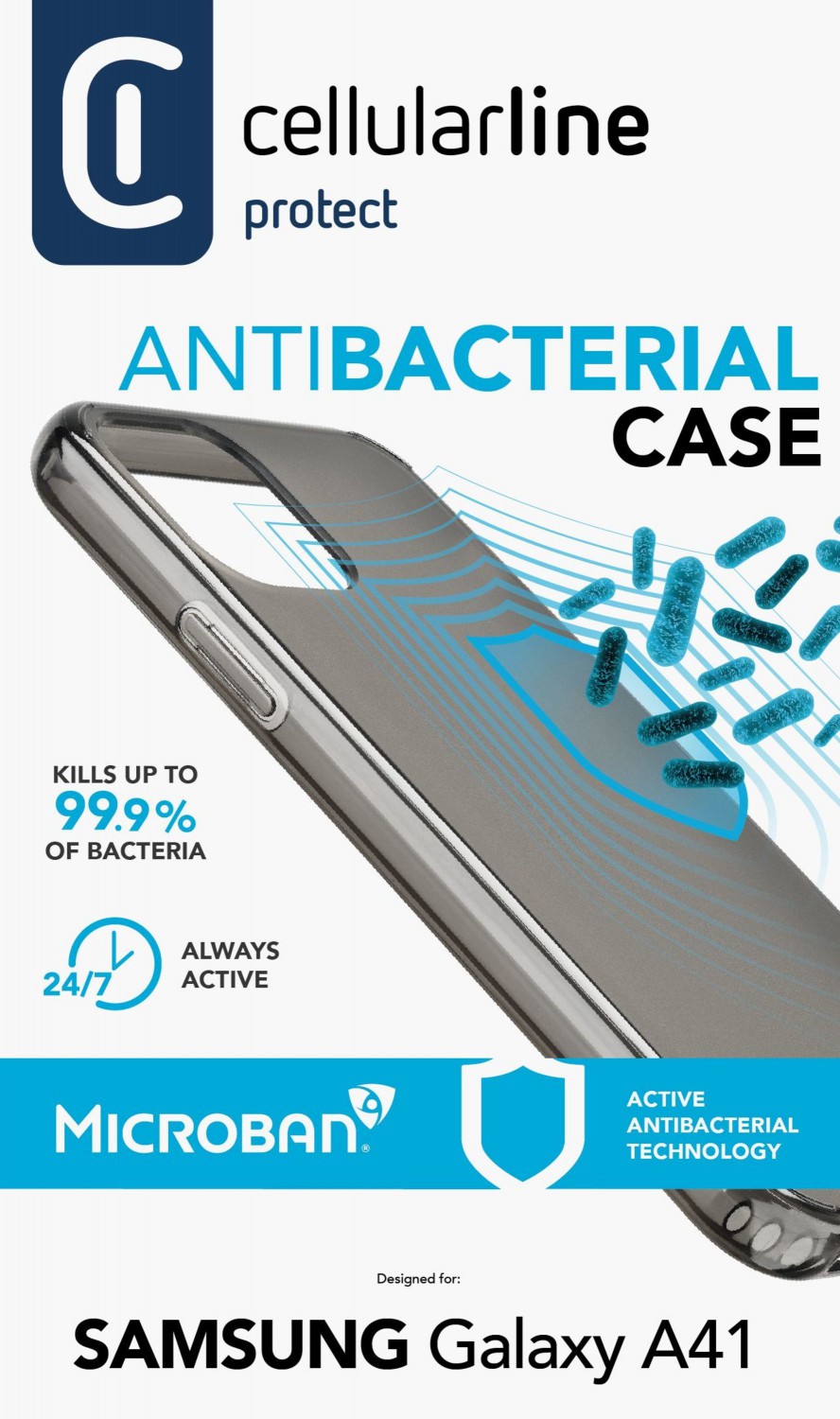 Antimikrobiální kryt Cellularline Antimicrob pro Samsung Galaxy A41 černý