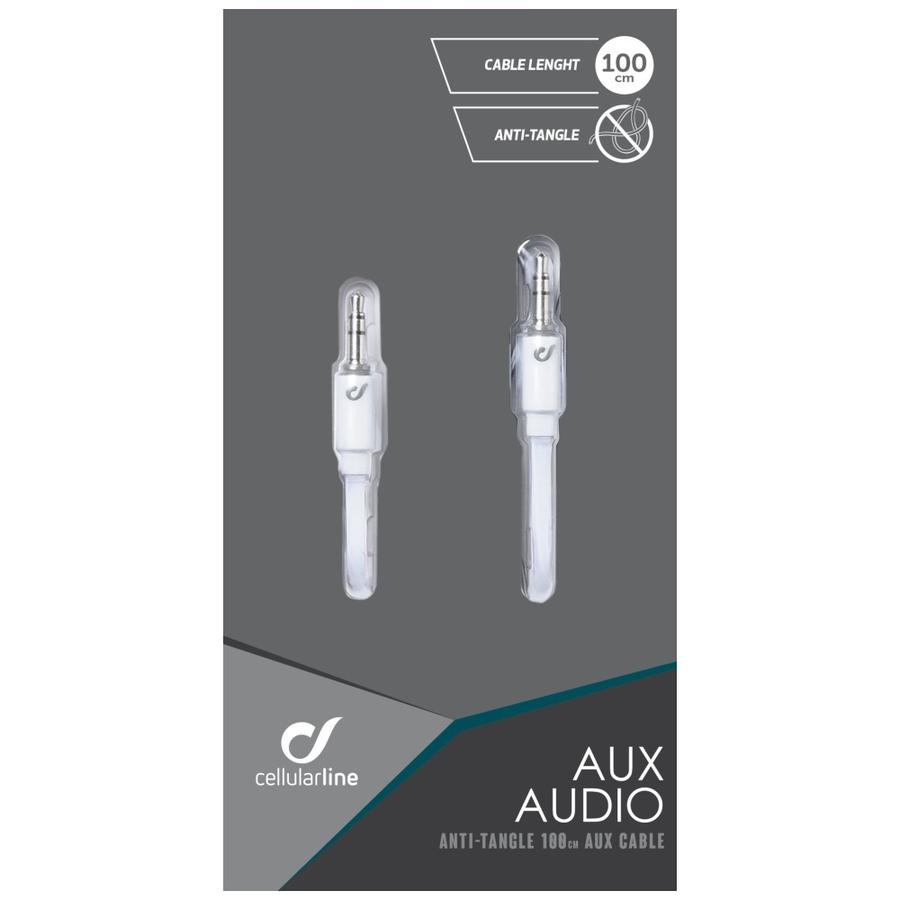 Audio kabel CELLULARLINE AUX AUDIO, plochý, 2x 3,5mm jack, bílý