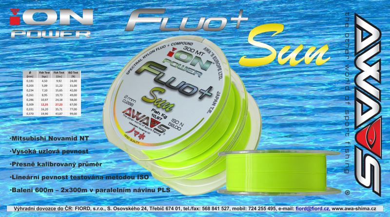 AWAS Vlasec Ion Power Fluo+ Sun 600m - 2x300m Nosnost: 8,95kg, Průměr: 0,26mm