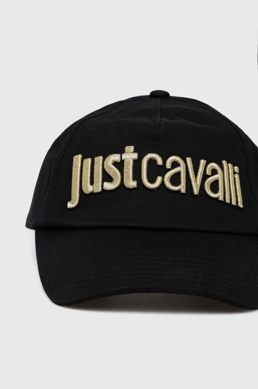Bavlněná baseballová čepice Just Cavalli černá barva, s potiskem