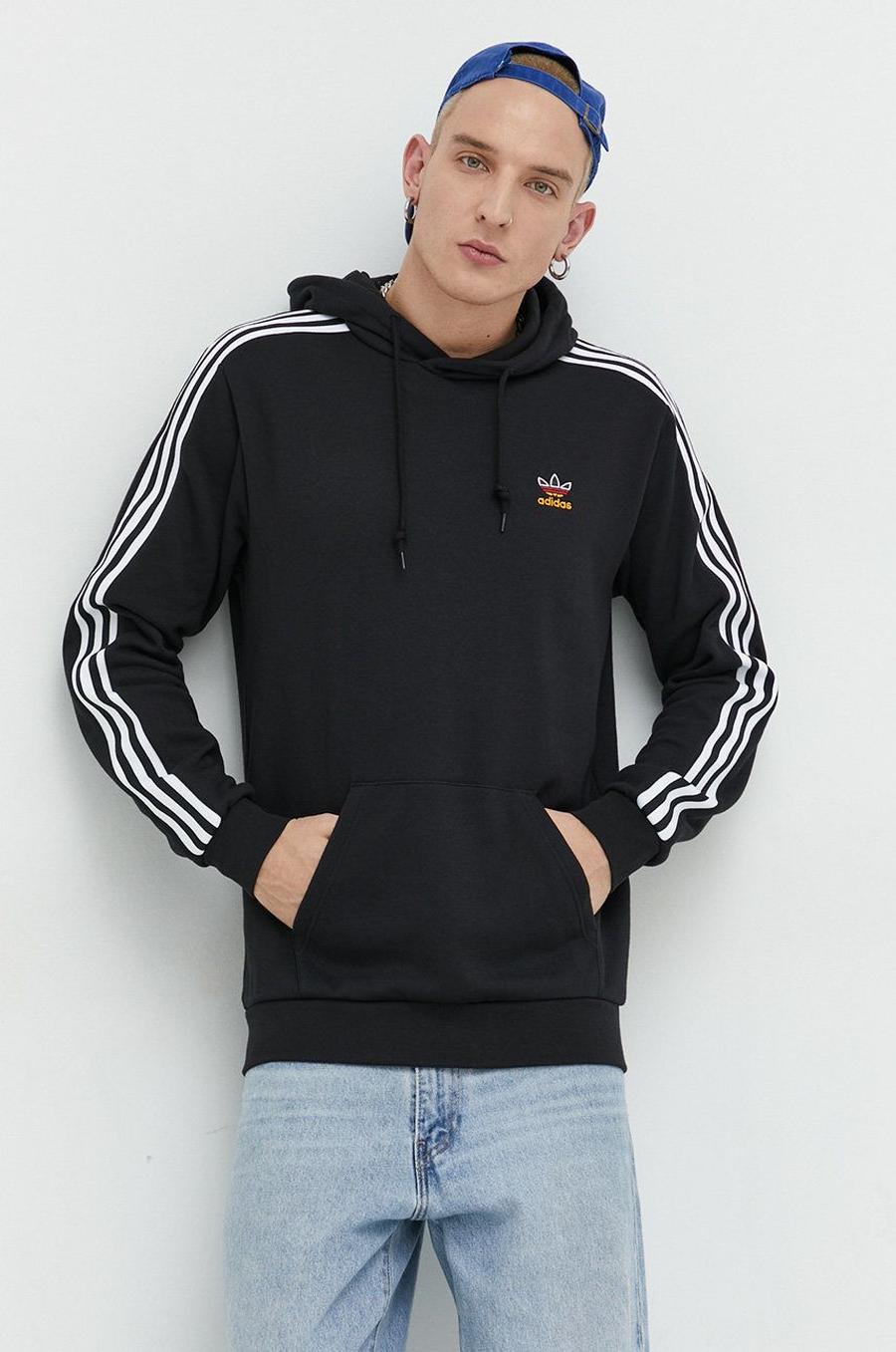 Bavlněná mikina adidas Originals pánská, černá barva, s kapucí, s aplikací