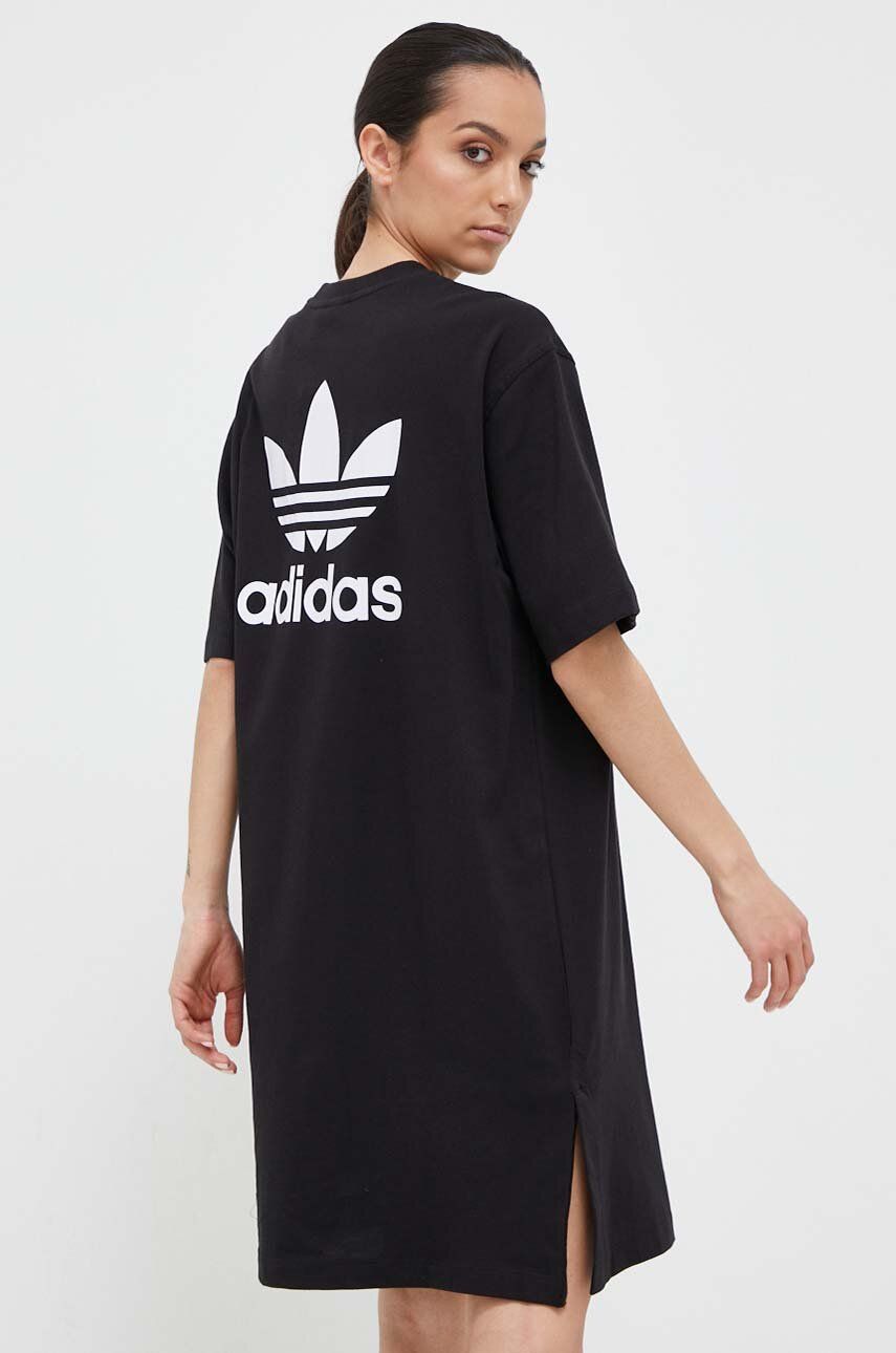 Bavlněné šaty adidas Originals černá barva, midi