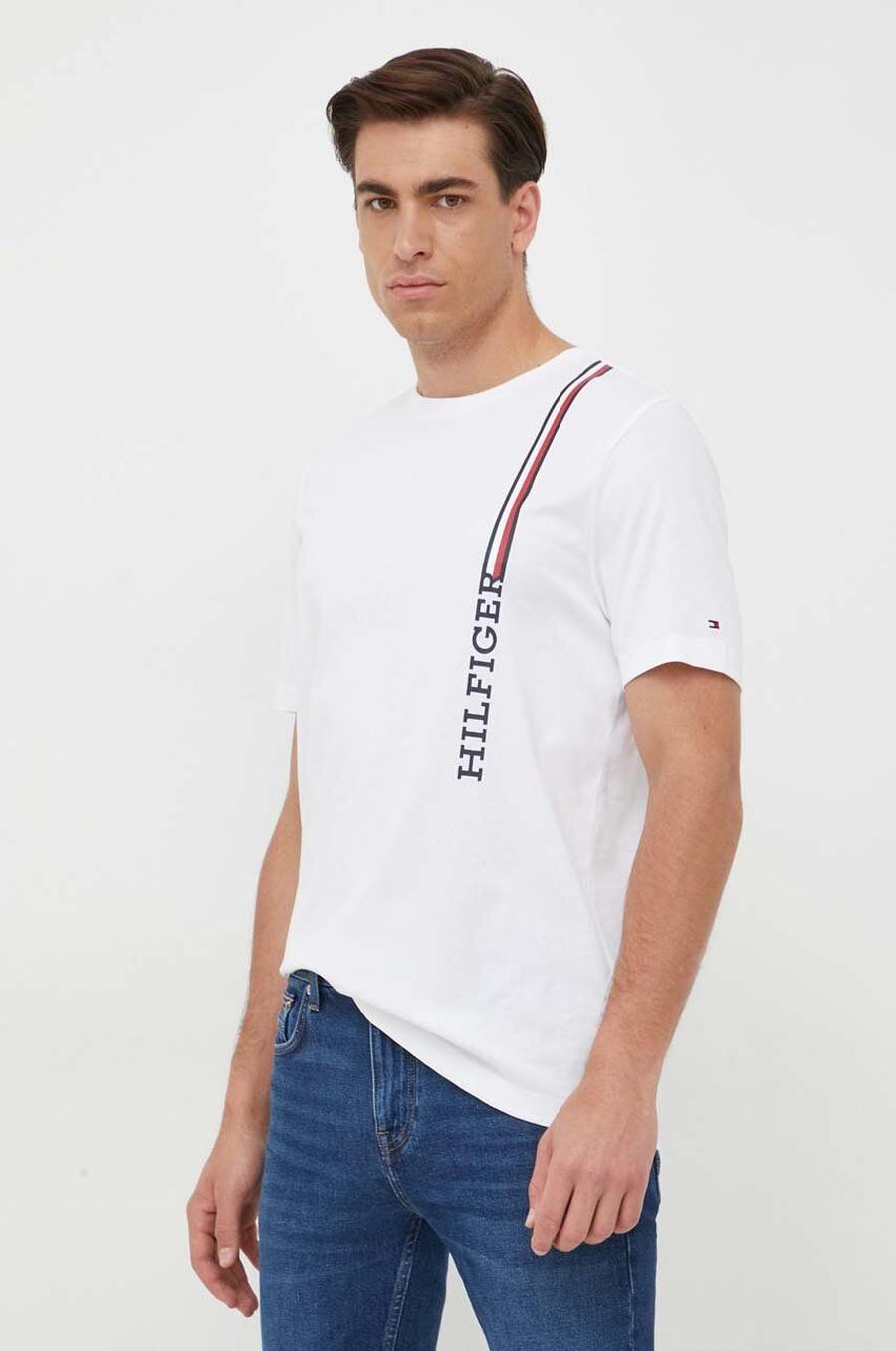 Bavlněné tričko Tommy Hilfiger bílá barva, s potiskem