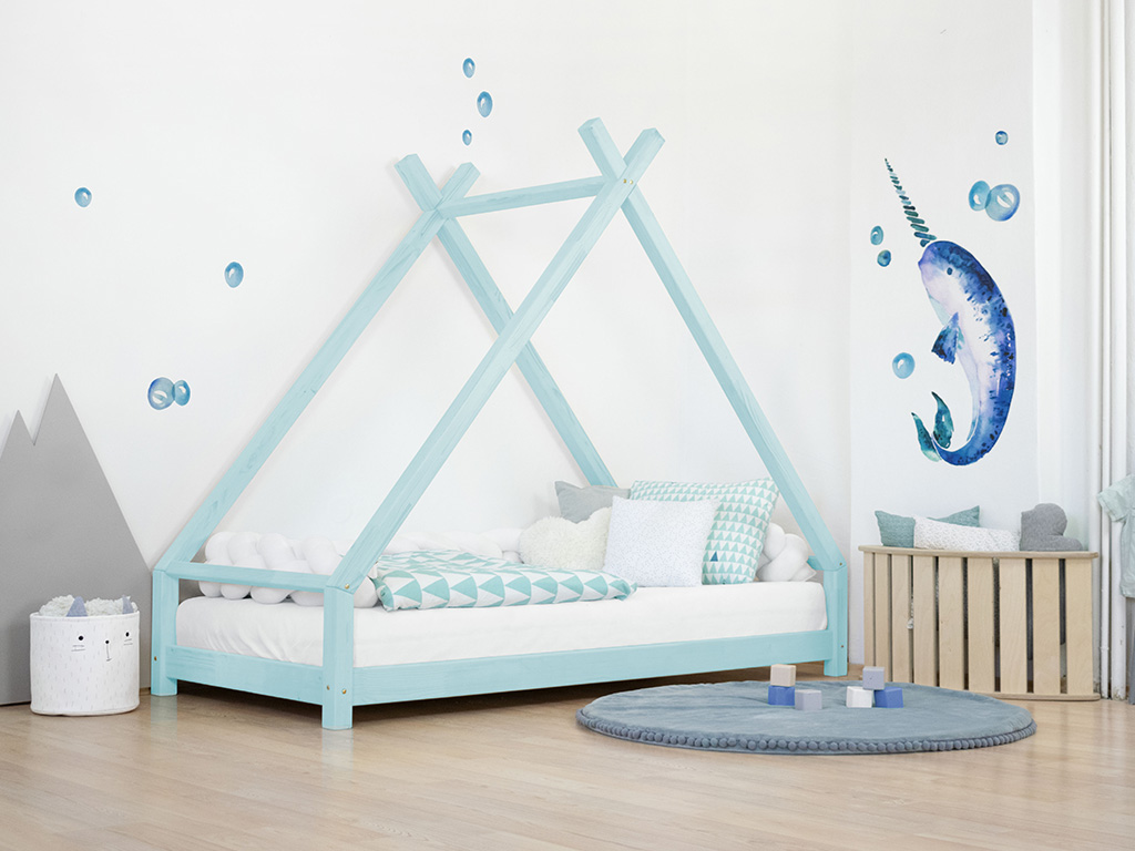 Benlemi Dětská domečková postel TAHUKA ve tvaru týpí Zvolte barvu: Světle šedá, Rozměr: 80x160 cm