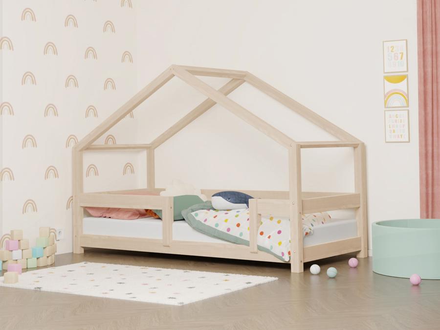 Benlemi Dětská postel domeček LUCKY s pevnou bočnicí Zvolte barvu: Béžová, Rozměr: 70x160 cm