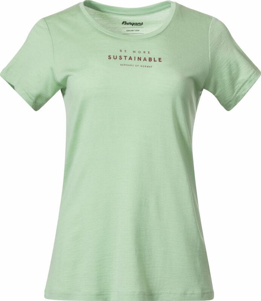 Bergans Graphic Wool Tee Women Light Jade Green/Chianti Red S Outdoorové tričko