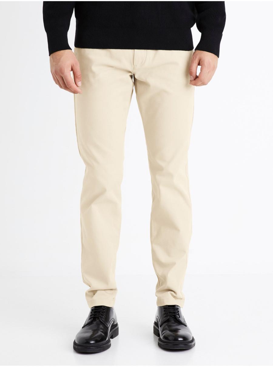 Béžové pánské slim fit chino kalhoty Celio Tocharles