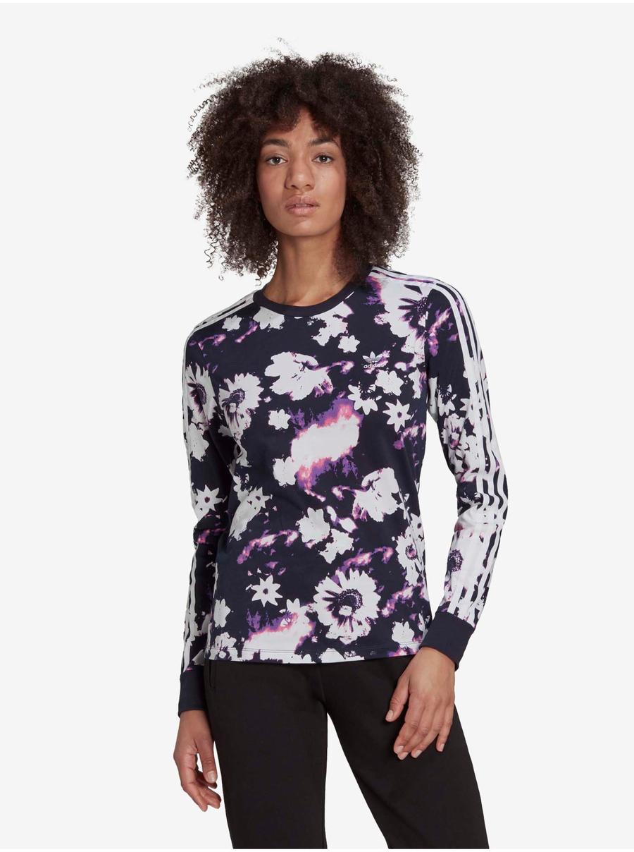 Bílo-černé dámské vzorované tričko adidas Originals Long Sleeve