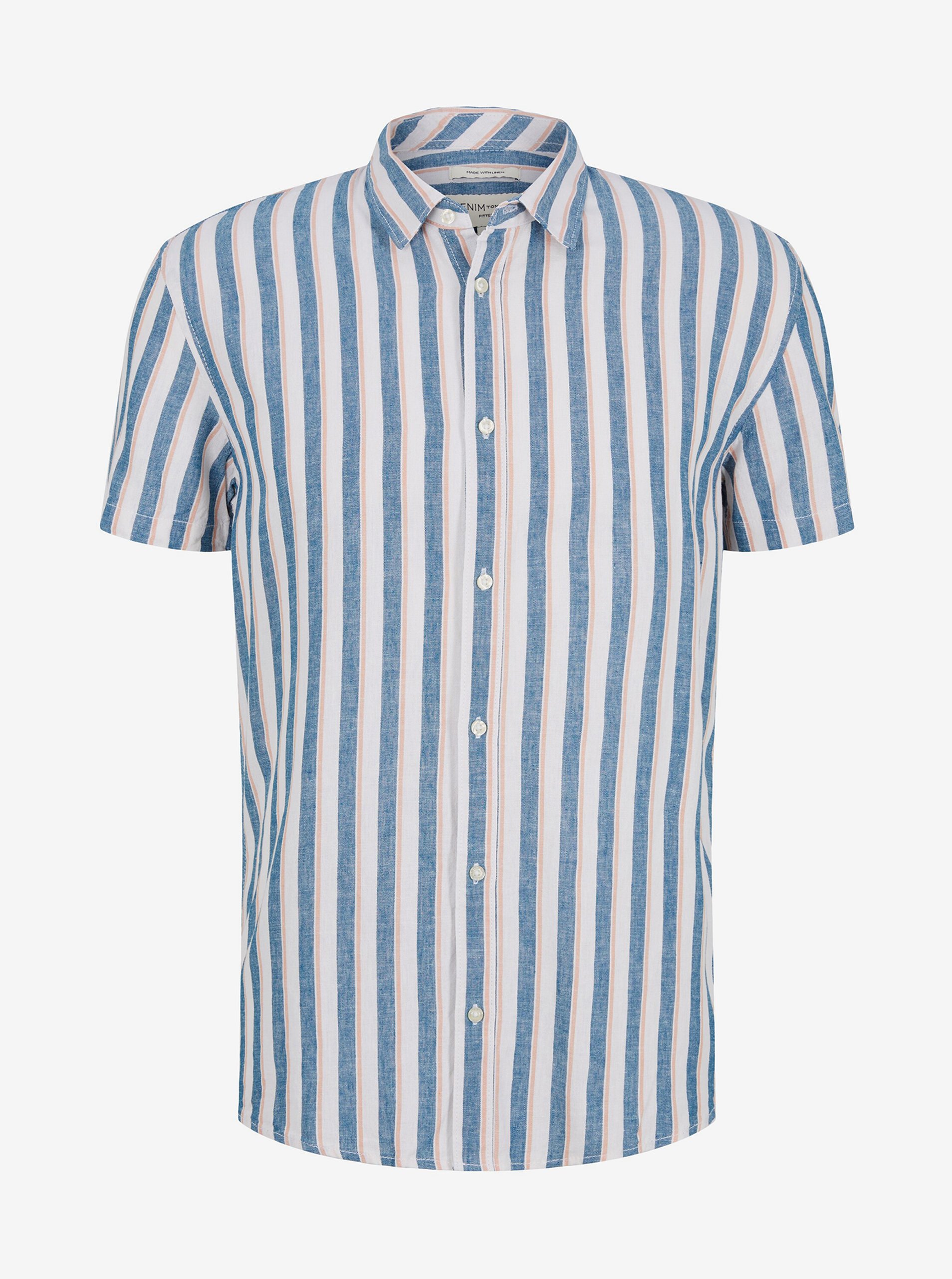 Bílo-modrá pánská lněná pruhovaná košile Tom Tailor Denim
