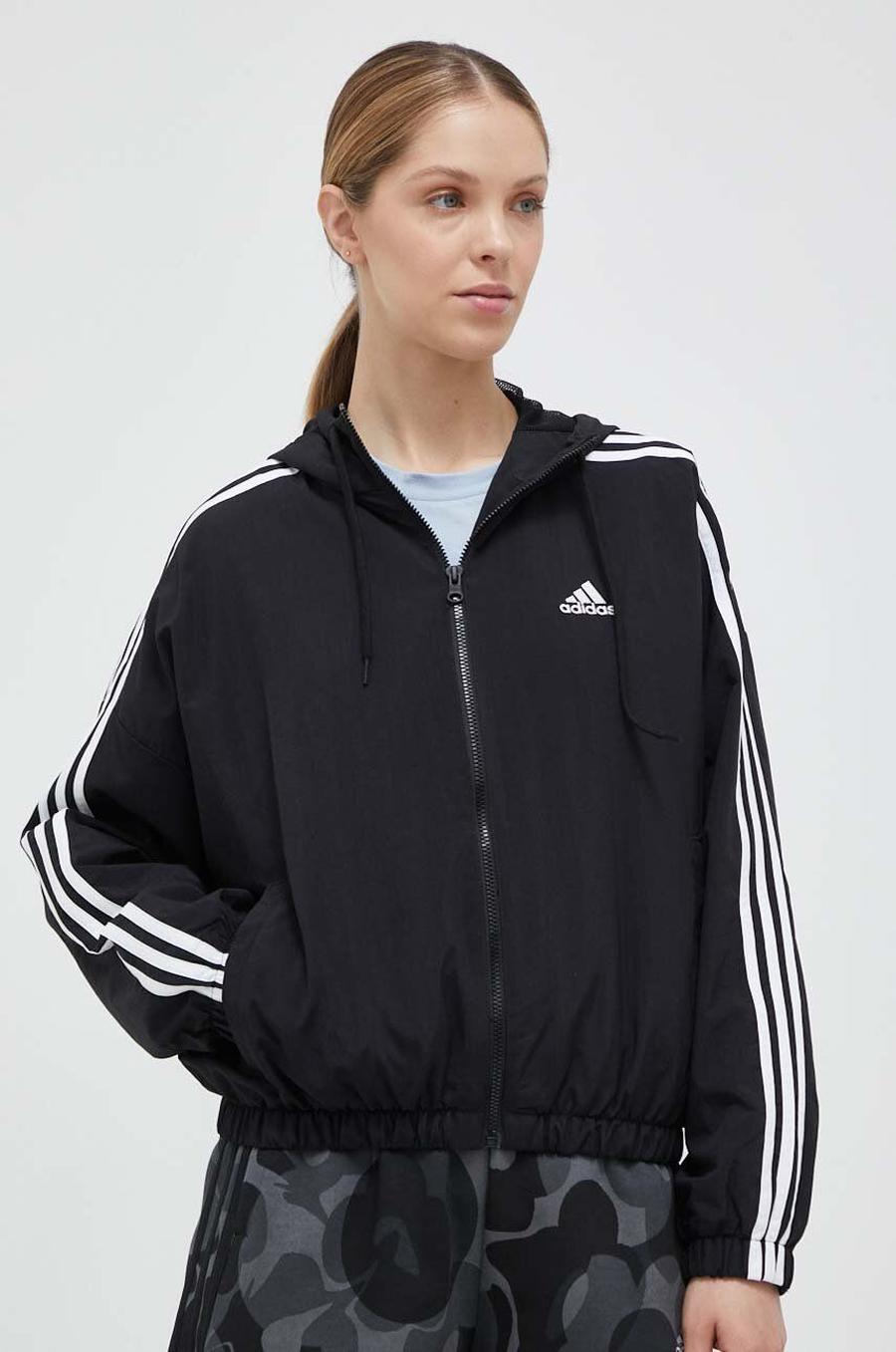 Bunda adidas dámská, černá barva, přechodná