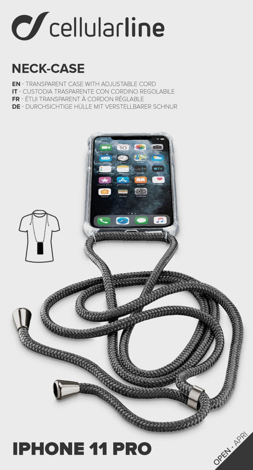 Cellularline Neck-Case zadní kryt čirý pro Apple iPhone 11 Pro, s černou šňůrkou