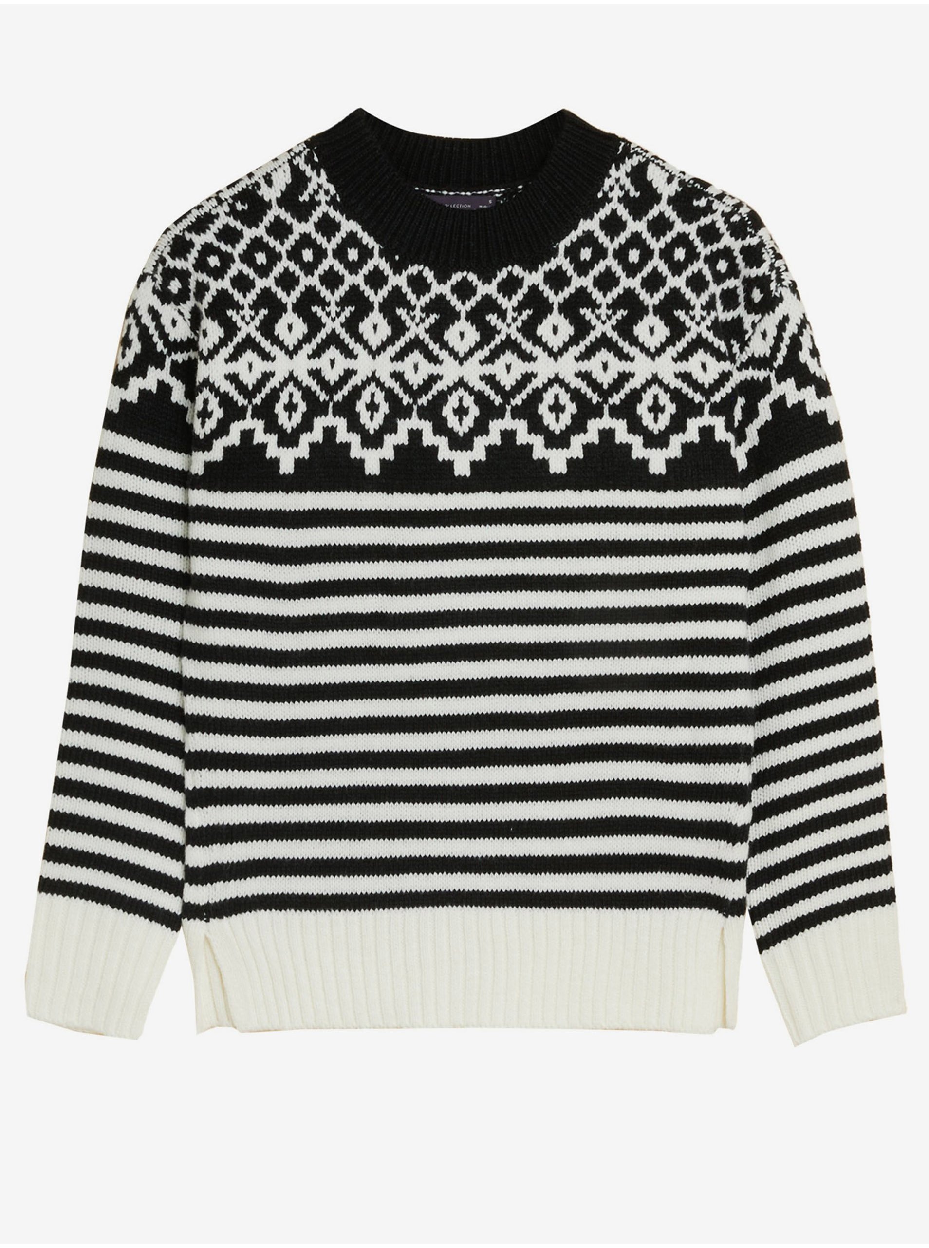 Černo-bílý dámský vzorovaný volný svetr Marks & Spencer