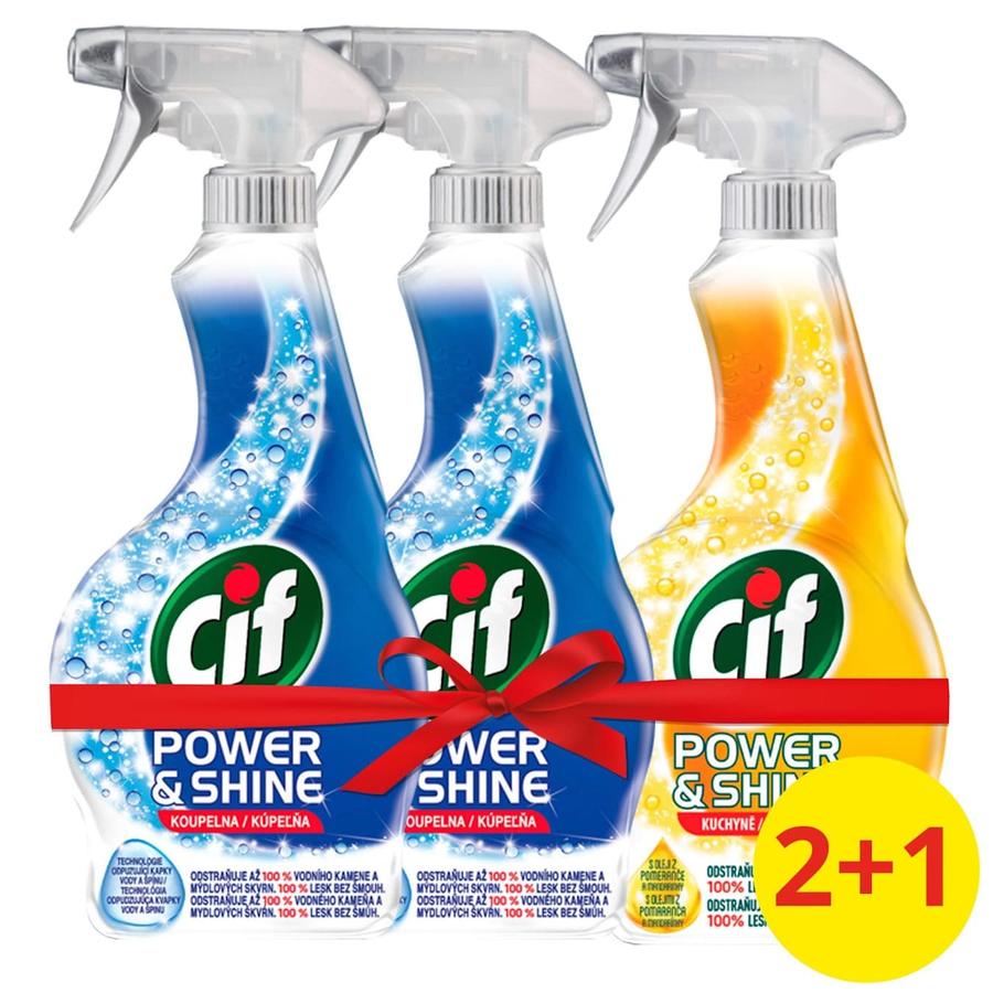 Cif Power&Shine Koupelna čistící sprej 2 x 500 ml + Power&Shine Kuchyň čistící sprej 500 ml