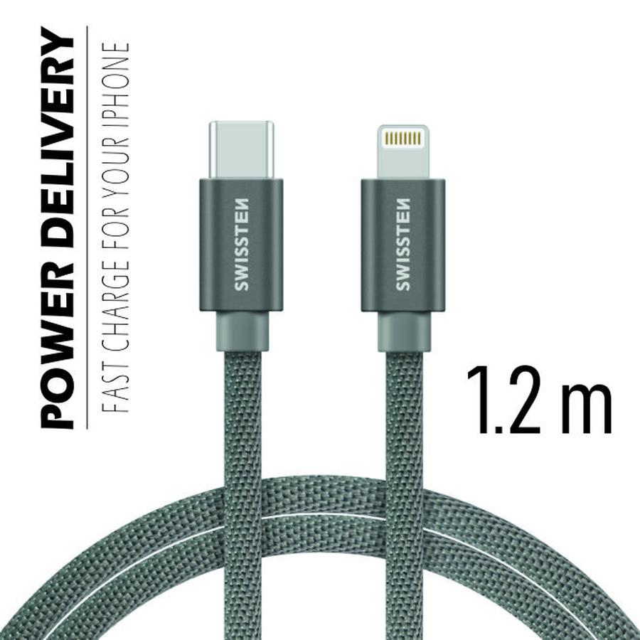 Datový kabel Swissten Textile USB-C/ Lightning 1,2 M, grey