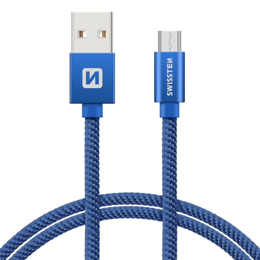 Datový kabel Swissten Textile USB/MicroUSB, 0,2m, modrý