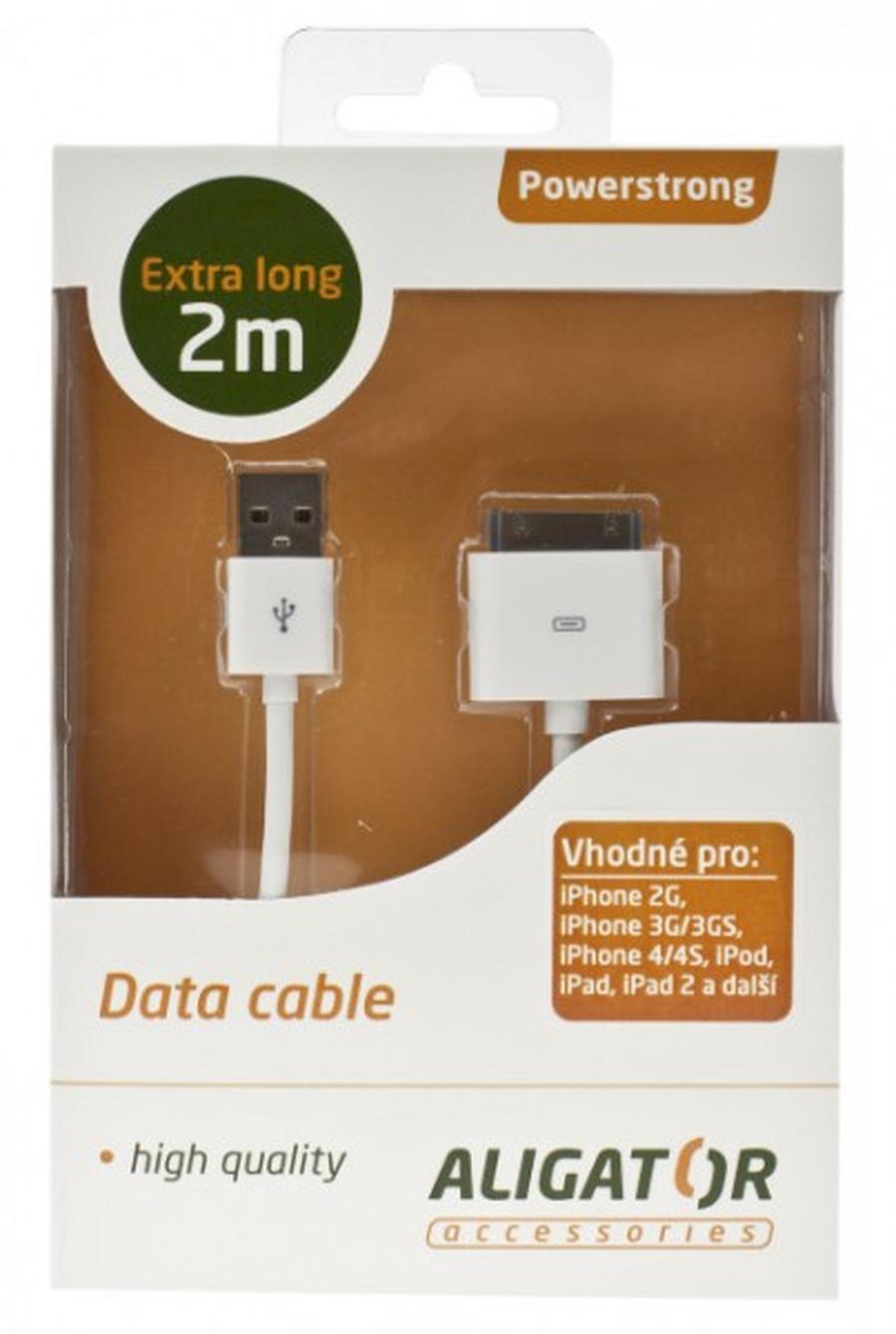 Datový kabel USB Powerstrong iPhone/iPod/iPad, extra dlouhý - 2m, White