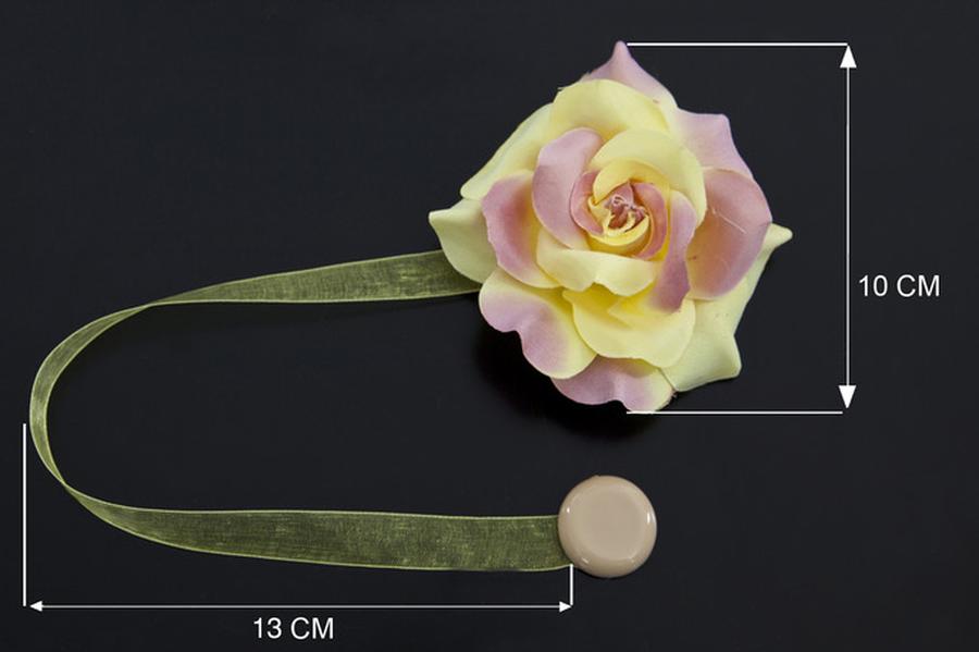 Dekorační ozdobná spona na závěsy s magnetem VERONICA, růžová/žlutá, Ø 10 cm 2 kusy v balení Mybesthome Cena je za 2 kusy v balení