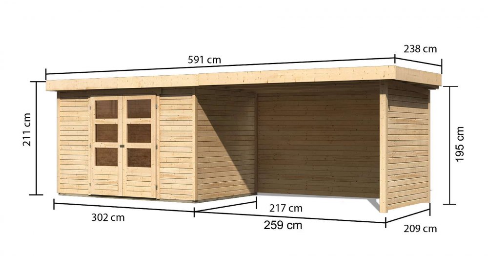 Dřevěný zahradní domek ASKOLA 4 s přístavkem 280 Dekorhome Šedá,Dřevěný zahradní domek ASKOLA 4 s přístavkem 280 Dekorhome Šedá