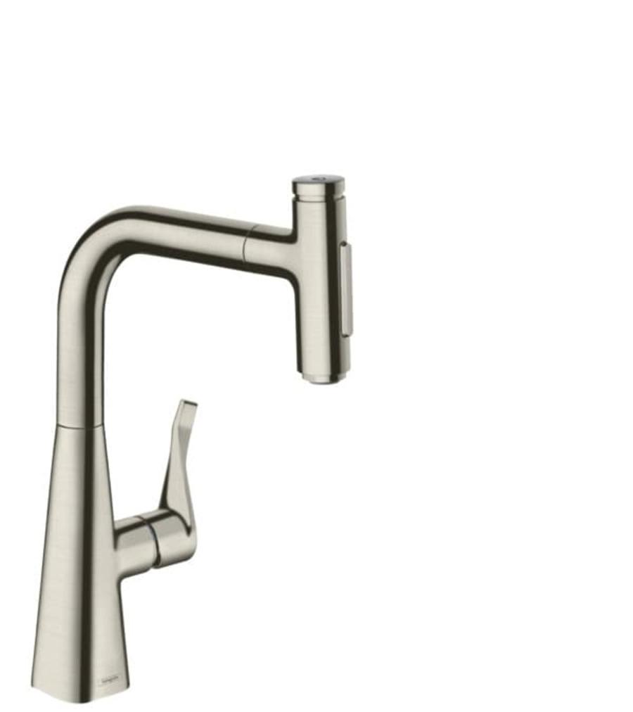 Dřezová baterie Hansgrohe Metris s vytahovací sprškou, 2 proudy vzhled nerezu 73817800