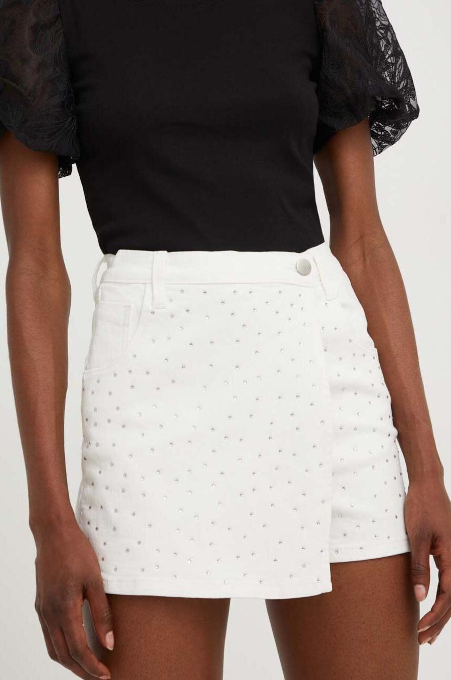 Džínové šortky Answear Lab dámské, bílá barva, s aplikací, high waist