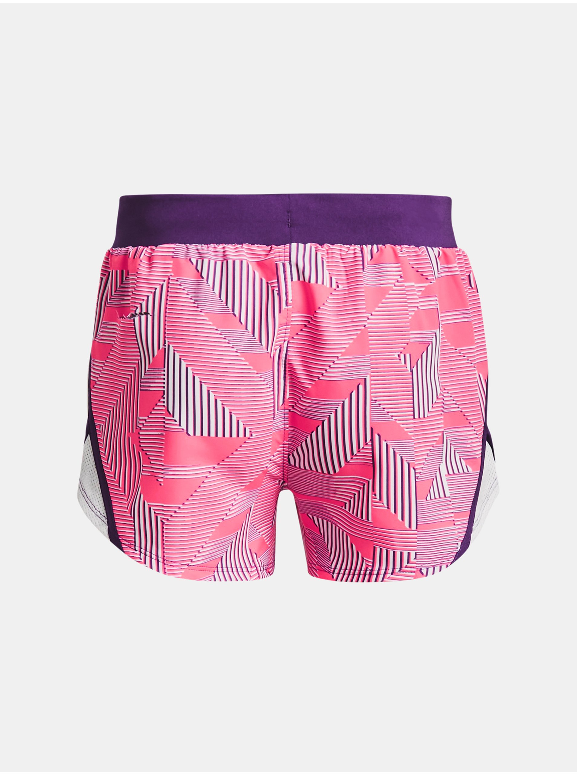 Fialovo-růžové holčičí vzorované sportovní kraťasy Under Armour UA Fly By Printed Short