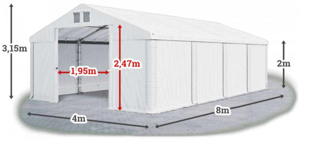 Garážový stan 4x8x2m střecha PVC 560g/m2 boky PVC 500g/m2 konstrukce ZIMA Zelená Bílá Červené,Garážový stan 4x8x2m střecha PVC 560g/m2 boky PVC 500g/m