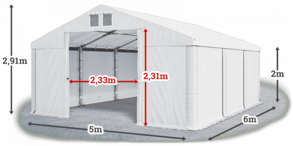 Garážový stan 5x6x2m střecha PVC 560g/m2 boky PVC 500g/m2 konstrukce ZIMA Bílá Bílá Červené,Garážový stan 5x6x2m střecha PVC 560g/m2 boky PVC 500g/m2