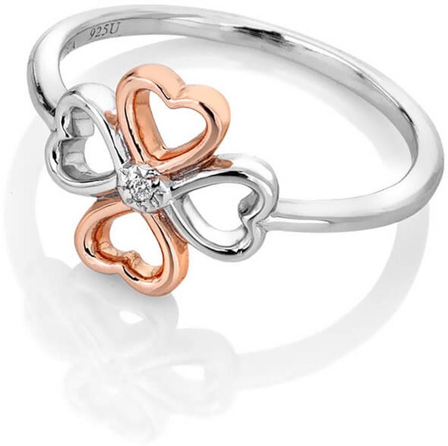 Hot Diamonds Bicolor stříbrný čtyřlístkový prsten s diamantem Lucky in Love DR216 57 mm