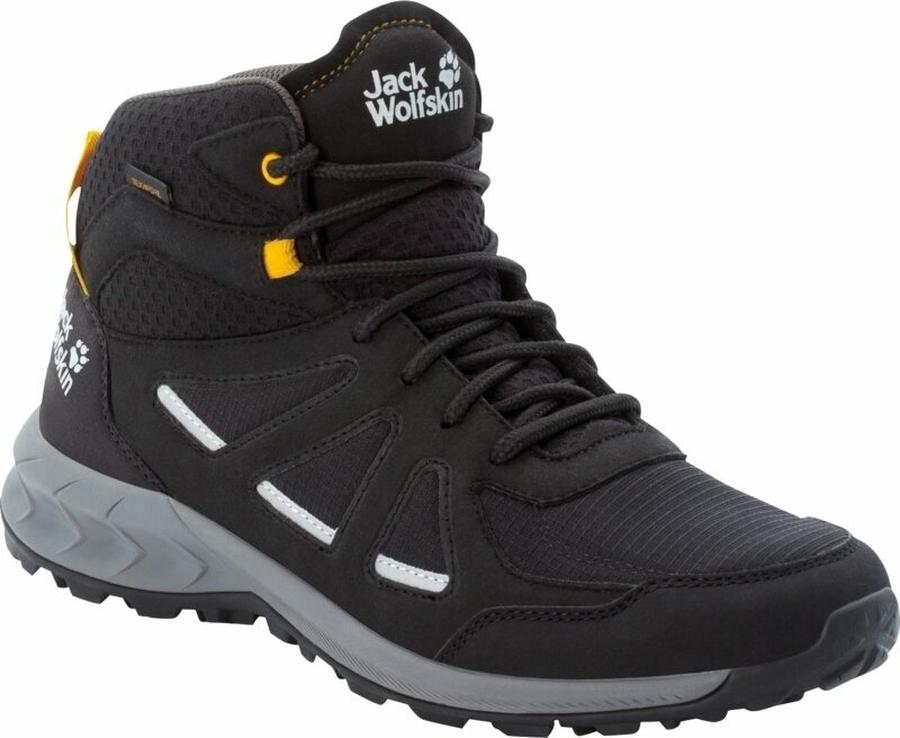 Jack Wolfskin Pánské outdoorové boty Woodland 2 Texapore Mid Black/Burly Yellow XT 44,5