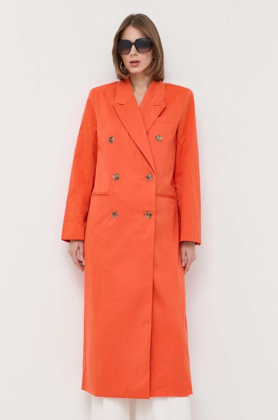 Kabát Notes du Nord dámský, oranžová barva, přechodný, dvouřadový