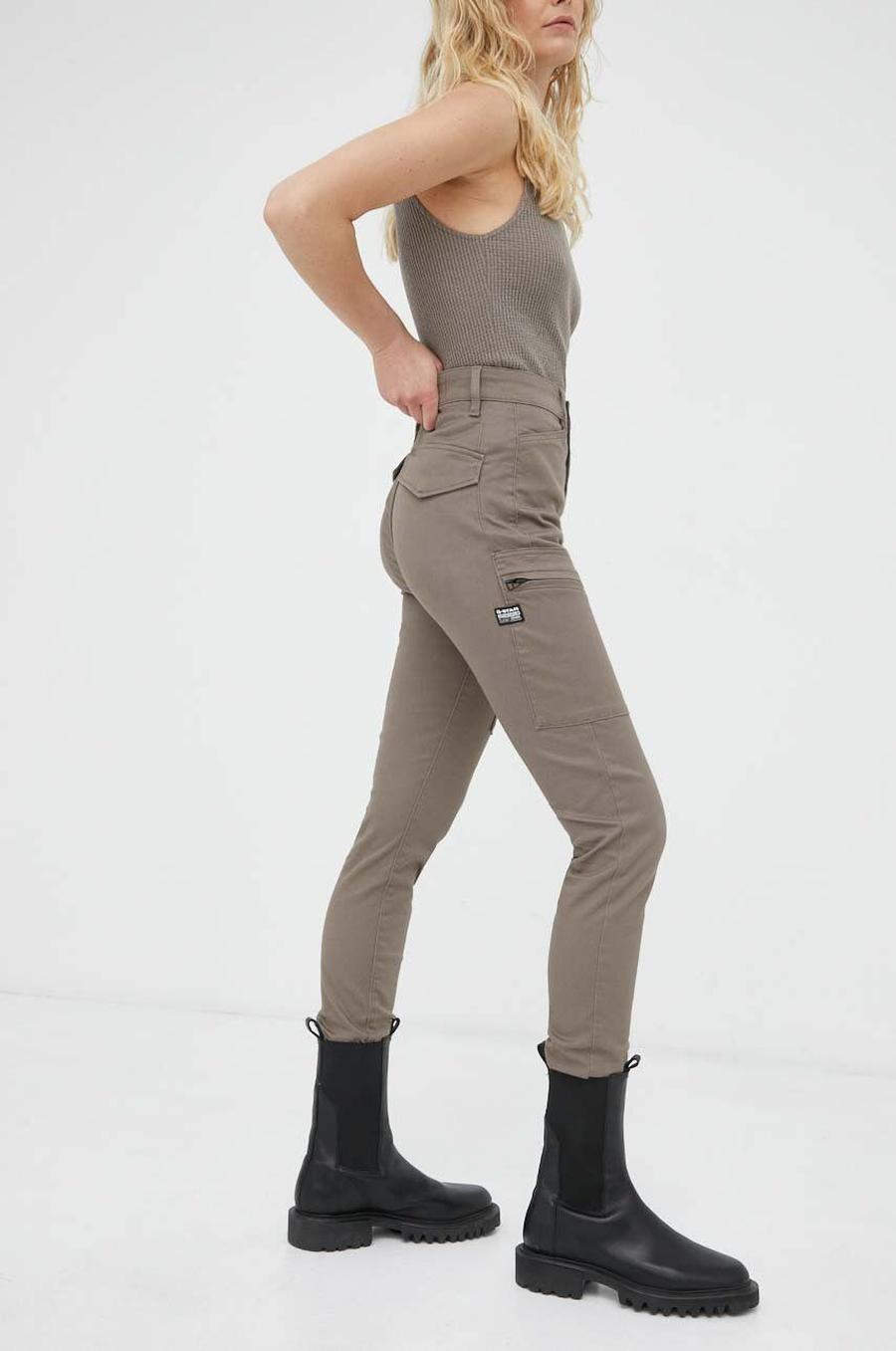 Kalhoty G-Star Raw dámské, hnědá barva, přiléhavé, high waist