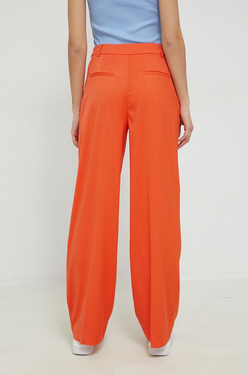 Kalhoty Vila VIAKKA dámské, oranžová barva, široké, high waist