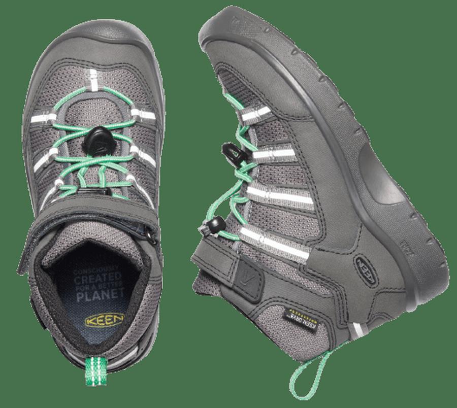 KEEN dětská kožená outdoorová obuv Hikeport 2 Sport Mid WP Y black/irish green 31 černá - zánovní