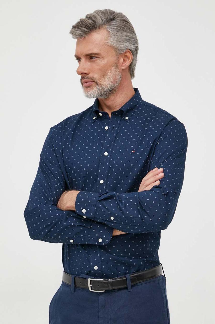 Košile Tommy Hilfiger tmavomodrá barva, regular, s límečkem button-down