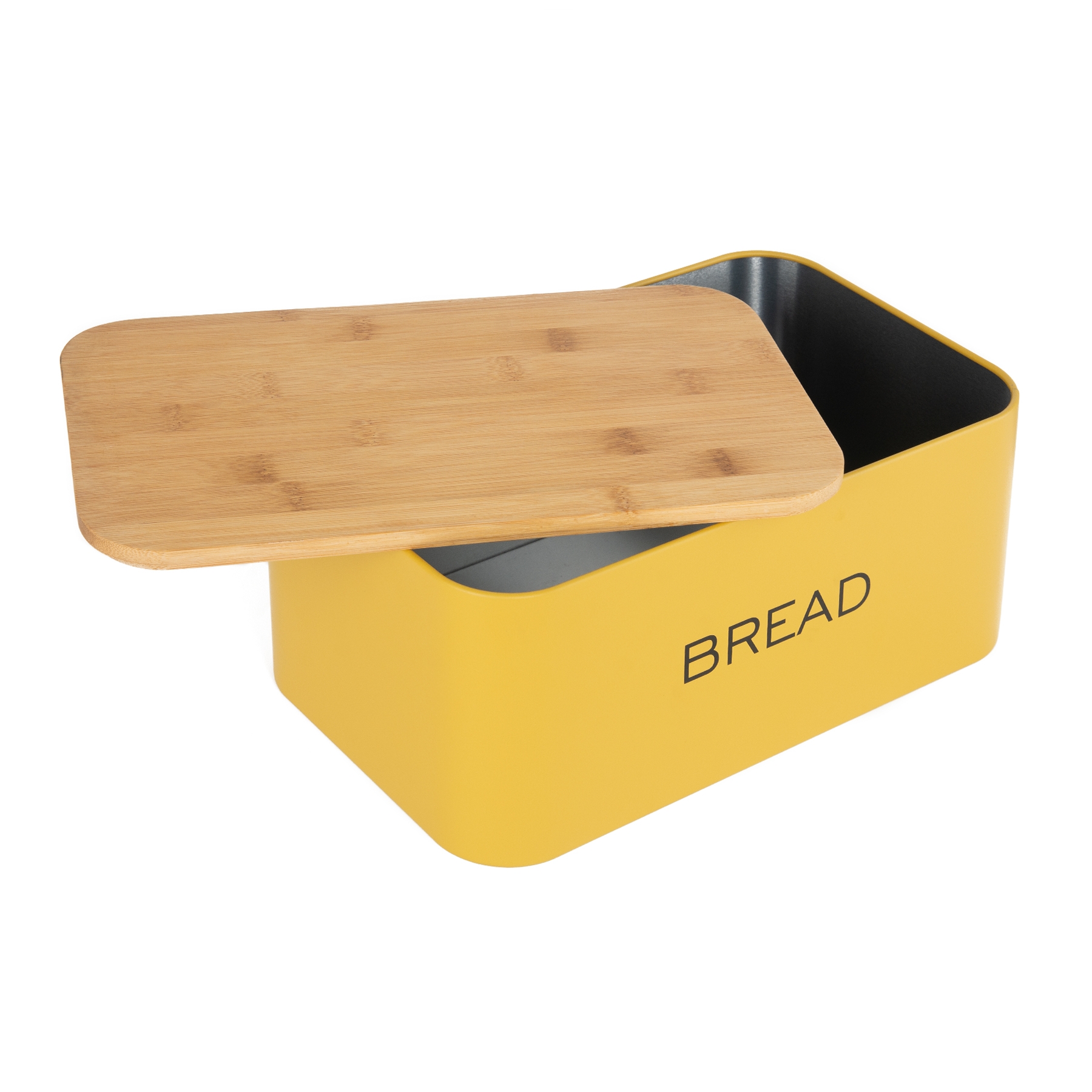 Kovový chlebník s bambusovým víkem BREAD mustard/hořčicová 30x18 cm Homla
