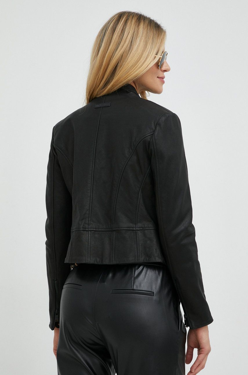 Kožená bunda Trussardi dámská, černá barva, přechodná