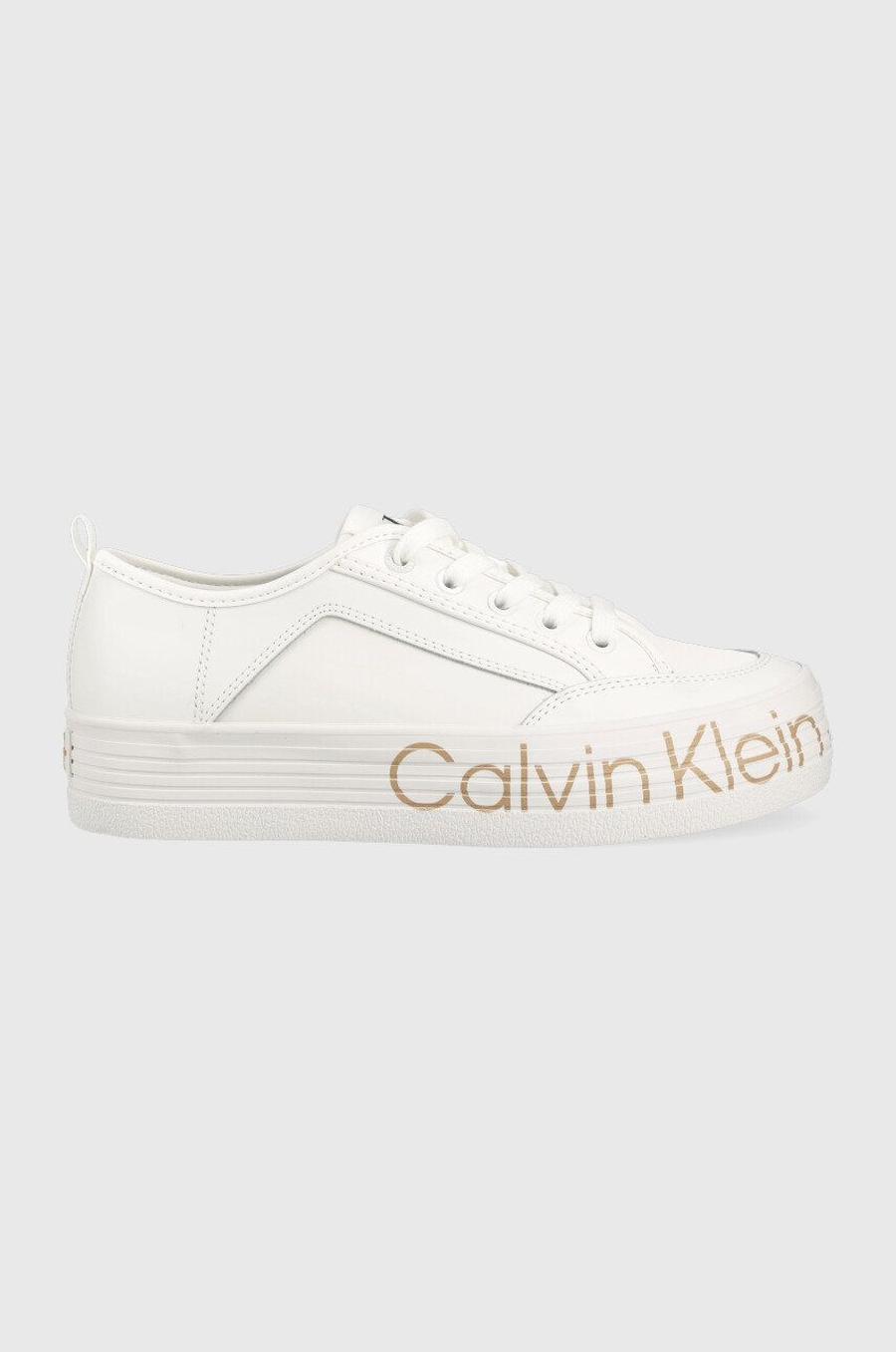 Kožené sneakers boty Calvin Klein Jeans Yw0yw01025 Vulc Flatf Low Wrap Around Logo bílá barva