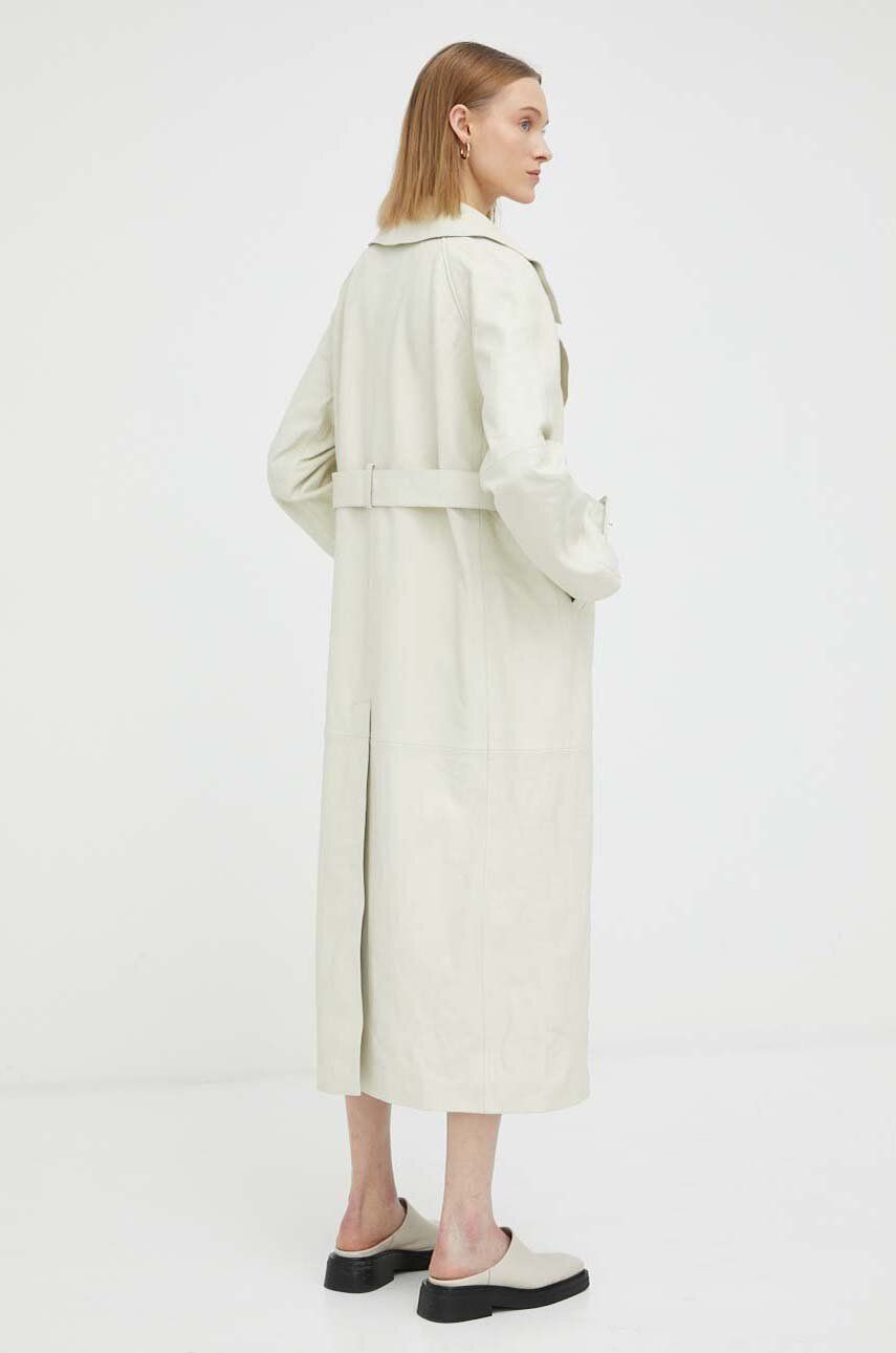 Kožený kabát Herskind Lunar dámský, béžová barva, přechodný, oversize