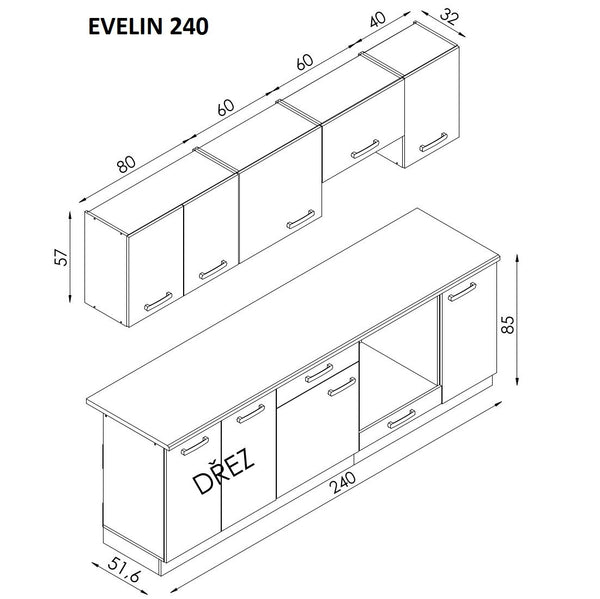 Kuchyně Evelin 240 cm  - II. jakost