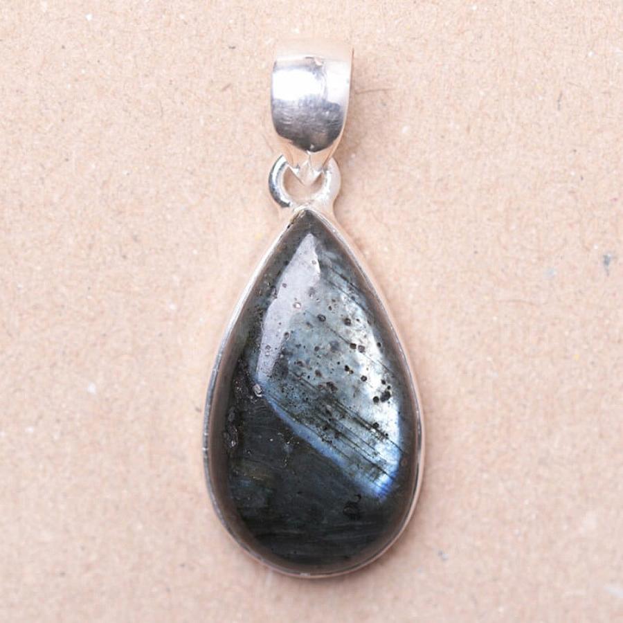Larvikit černý měsíční kámen přívěsek stříbro Ag 925 P986 - 2,4 cm, 5,1 g