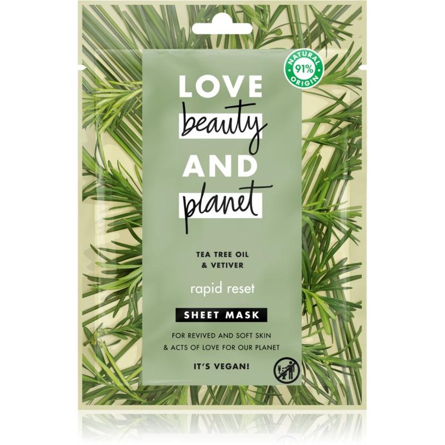 Love Beauty & Planet Rapid Reset Tea Tree Oil & Vetiver plátýnková maska s osvěžujícím účinkem 21 ml