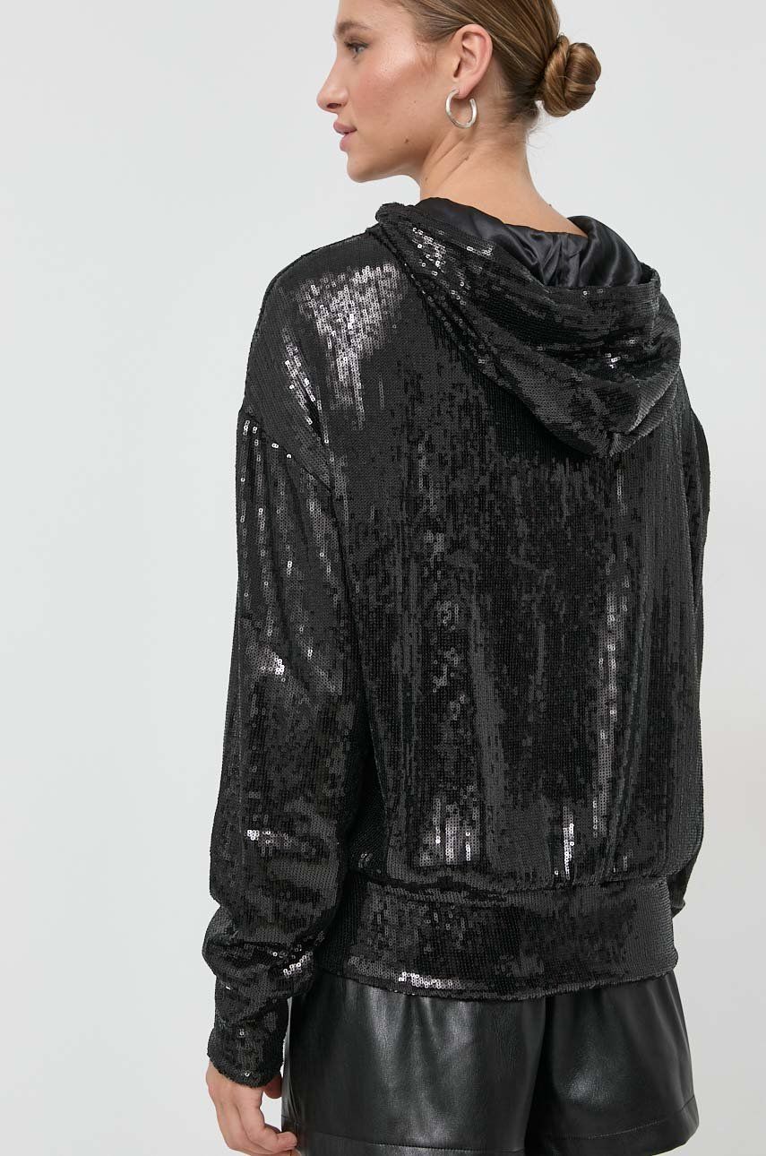 Mikina BOSS dámská, černá barva, s kapucí, s aplikací